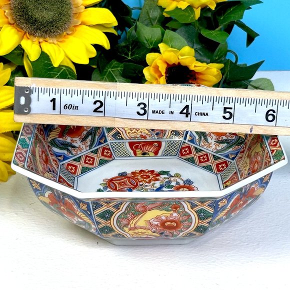 Toyo Nishiki Imari Intricate Floral Japanese Porcelain Octagon Shaped Bowl Japan - Picture 7 of 8